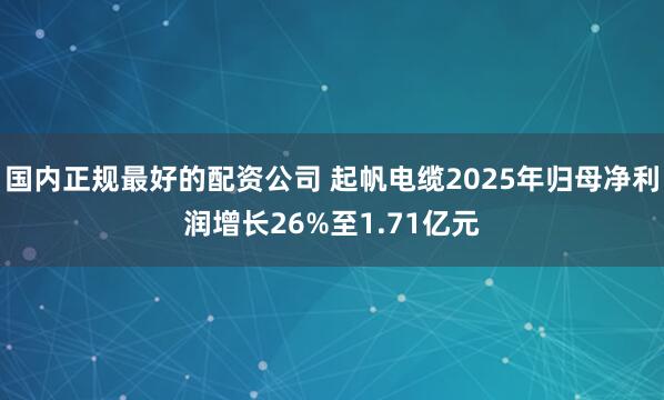 国内正规最好的配资公司 起帆电缆2025年归母净利润增长26%至1.71亿元